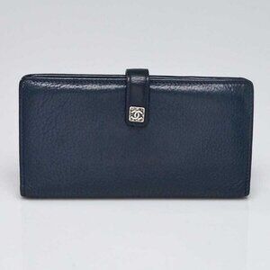 Chanel Dark Blue Goatskin Leather CC L-Double Wallet